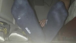 Gray sneakers and blue socks PART 1 I Showing socks and feet