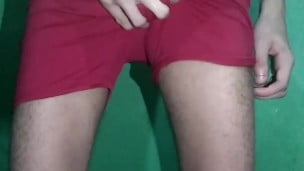 Hairy taking off the red underwear and showing off everything