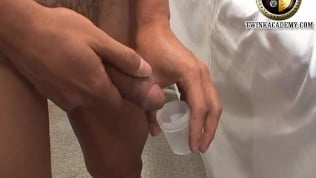 Latin twink Jimmy has his soft uncircumcised cock measured by the doctor