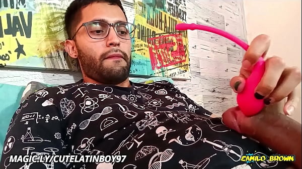 Massaging my big uncut cock with a strong vibrator until I peecum a nice one  It felt so damn good!